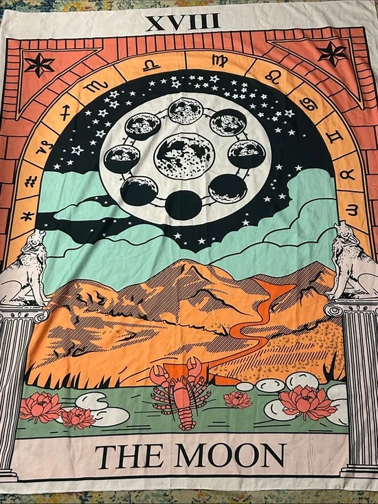 The Moon Tarot Wall Tapestry - Orange, Green, Black‎