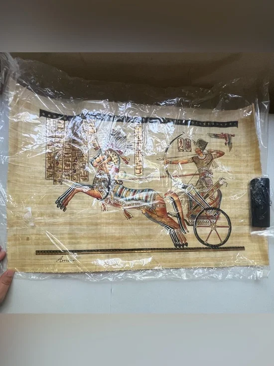 AMO Egyptian Chariot Tapestry in Tan, Brown, Blue, and Gold