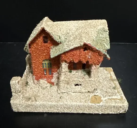 Putz House Japan Christmas Cardboard Glitter House Vintage Decor Building Japan