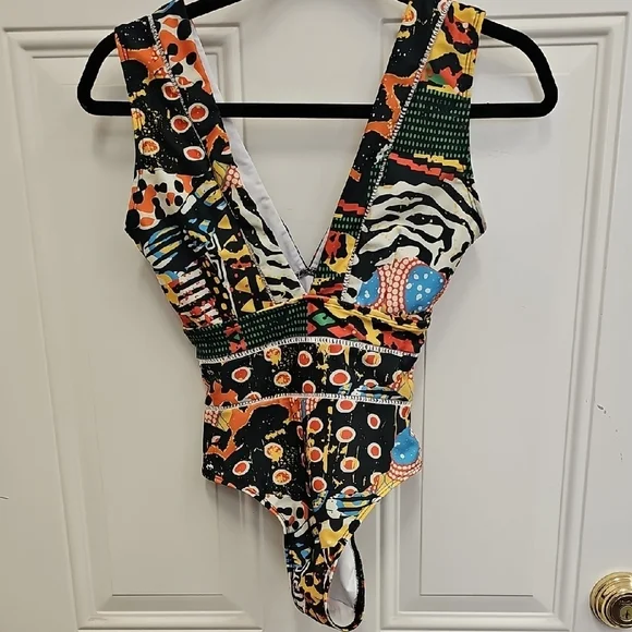 Swim, Summer, Vacation, Multicolor, Swimsuit, Beach, Bodysuit, Black, Orange