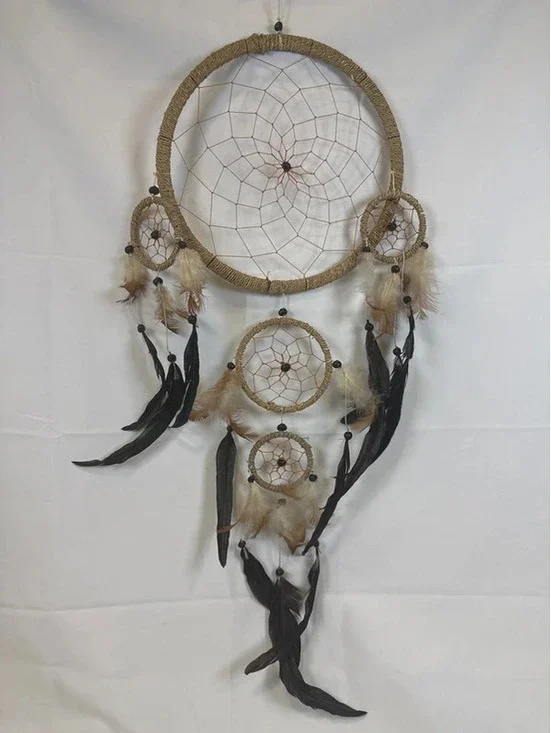 Large Boho Dream Catcher Wall Hanging Black Feather Neutral Decor