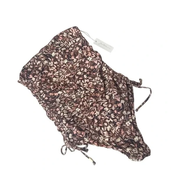 Juillet One Piece Swimsuit Women XS Plum Floral‎ NWT Strapless Ruched Tie