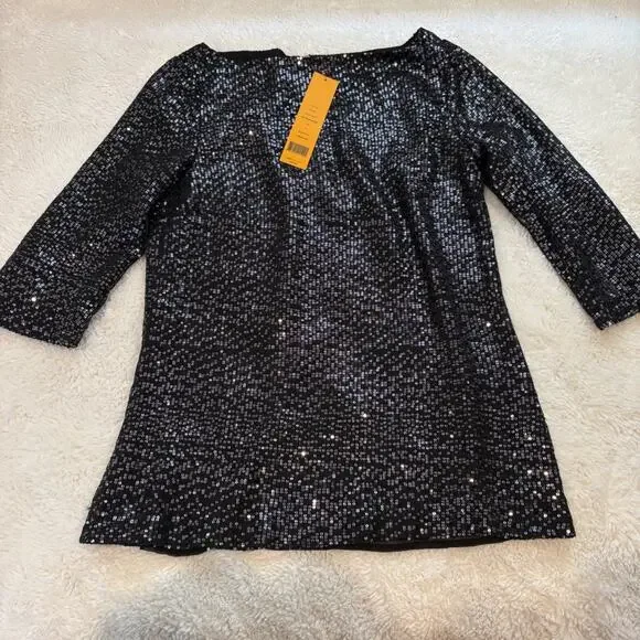 Tory Burch Women Silk Blk Sequined Monique Tunic 10 Preppy Night Gala Going Out