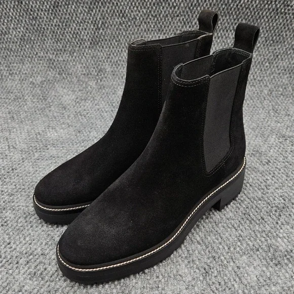 Tory Burch (Women's 10) Black Chelsea Pull On Boots Lug Sole Suede Designer 50mm