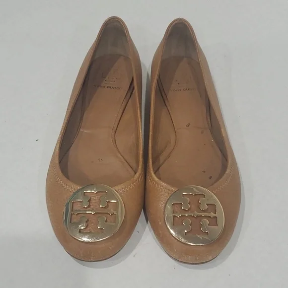 Tory Burch Reva Ballet Flats Royal Tan Tumbled 9M