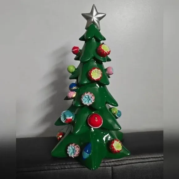 New Green Resin Cone Tree Christmas Indoor Decor, 11.5
