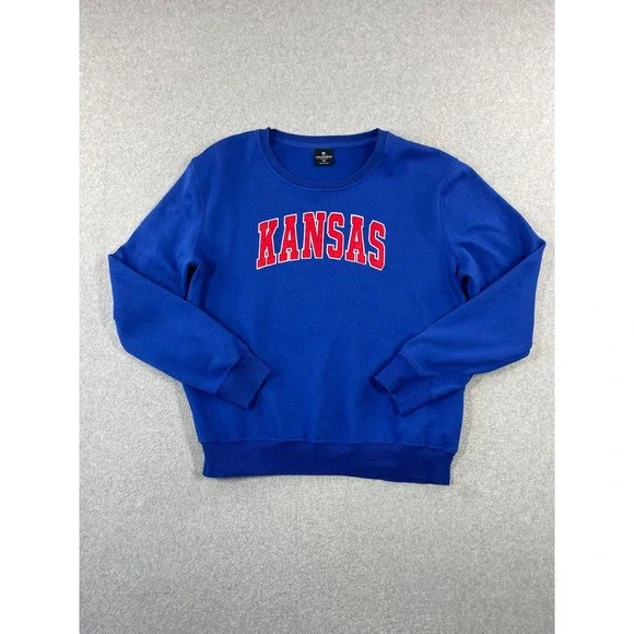 University Of Kansas Sweatshirt Womens XL Blue KU Jayhawks Colosseum Crew Neck