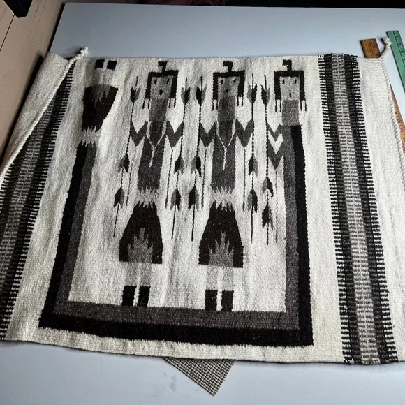 Vintage Navajo Style Yei Rug Handwoven Wool Southwest Textile 26x36