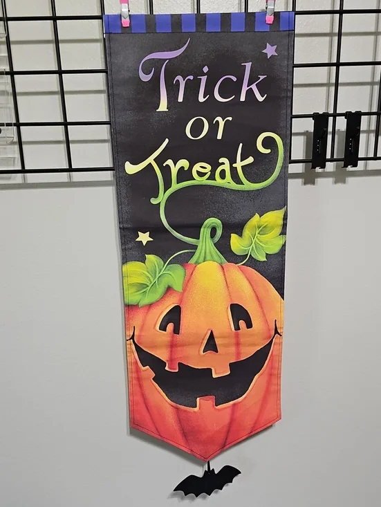 Halloween Canvas Wall Banner Trick Or Treat with Bat Charm 35