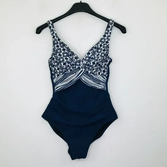 Profile By Gottex Women's 6 Swimsuit Blue White Ikat Underwired One Piece CG17