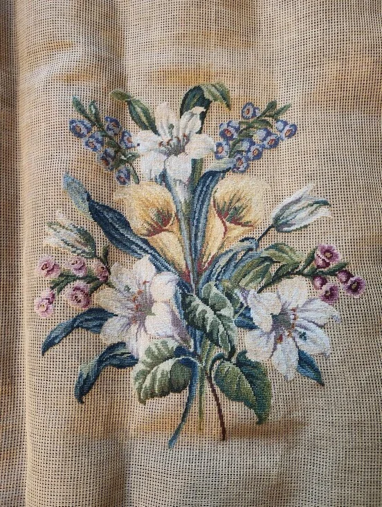 Handcrafted Floral Embroidery Wall Decor in Cream and Green Unframed