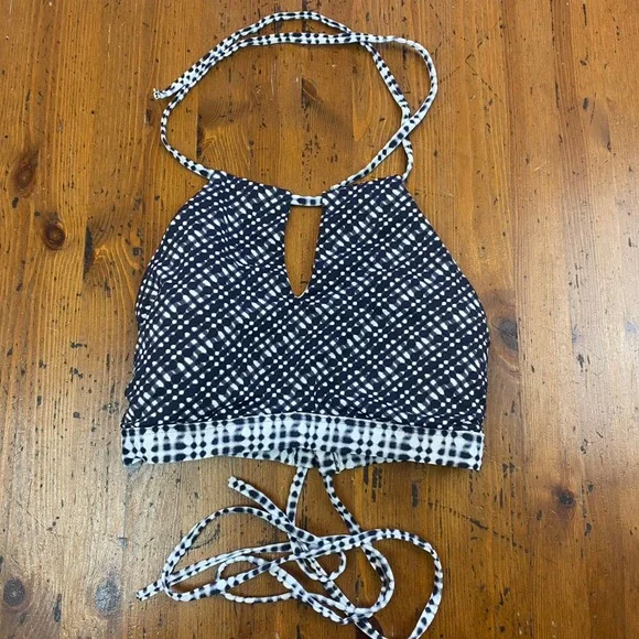 Athleta Halter Neck Keyhole Swimsuit Top Black White Dotted‎ Print Size S