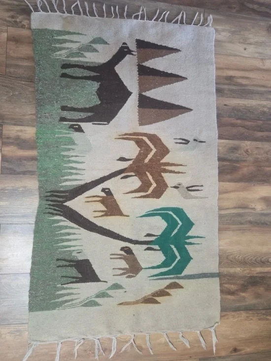VINTAGE Folk Art Pictorial Kilim Rug Egypt Egyptian Pyramid Camel Wool 30 × 50