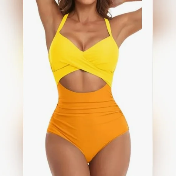 Vibrant One Piece Swimsuits Tummy Control Cutout High Waisted‎ Size XXL