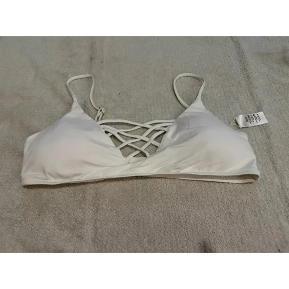 L Space White Strappy Lattice Front Bikini Top Size D/D Adjustable Straps