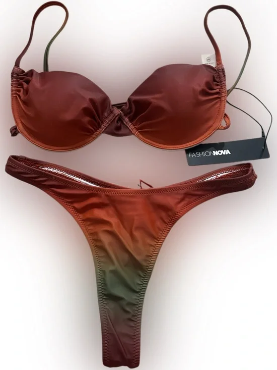Fashion Nova Rust to Olive Gradient Underwire Bikini Set