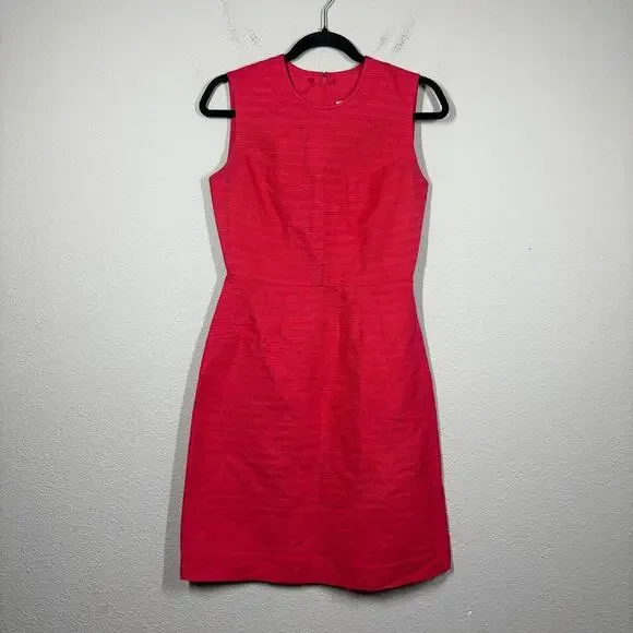 Tory Burch 2 Kimberly Sheath Dress Red Cotton Linen Silk Hourglass Sleeveless