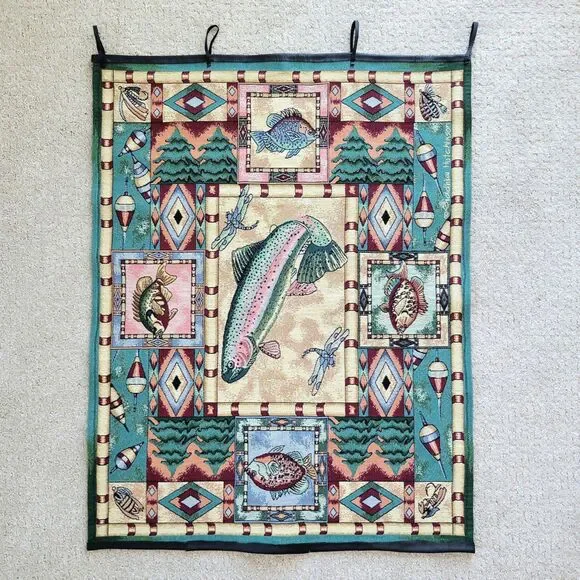 Rare Siddhia Hutchinson Fish Hanging Wall Tapestry Trout Fisherman Cottage Flag