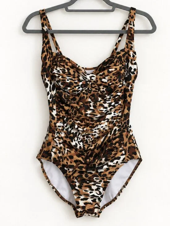 Jantzen Leopard Print Ruched Sweetheart One-Piece Swimsuit Size 12