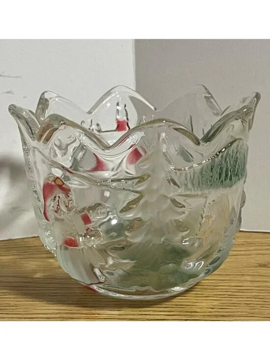 Mikasa Holiday Landscape Glass Votive Candle Holder Christmas Decor Elegant