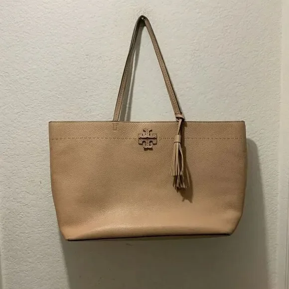 Tory Burch Mcgraw pebbled leather tote bag/purse in pale rose