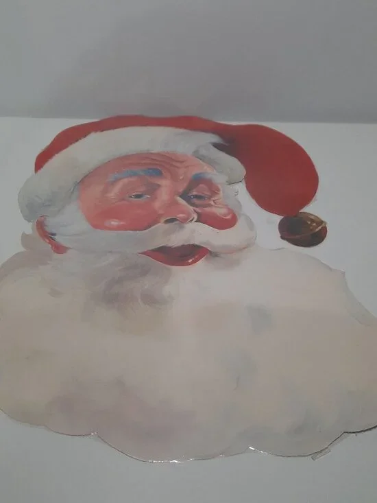 Vintage Santa Claus Face Die Cut Laminated Double Sided Christmas Decor