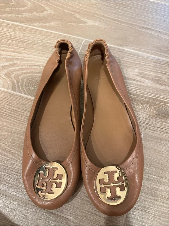 Tory Burch Minnie Cognac Leather Ballet Flats