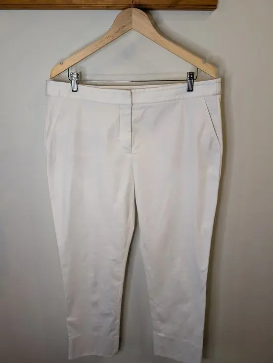 Tory Burch Women's White Cropped Pants Stretch Cotton Tailored Size 14