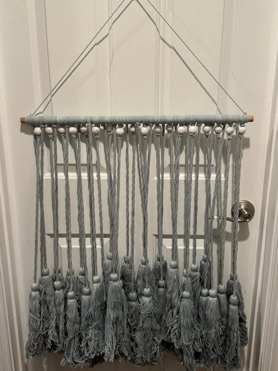 Handcrafted Gray Tassel Macrame Wall Hanging