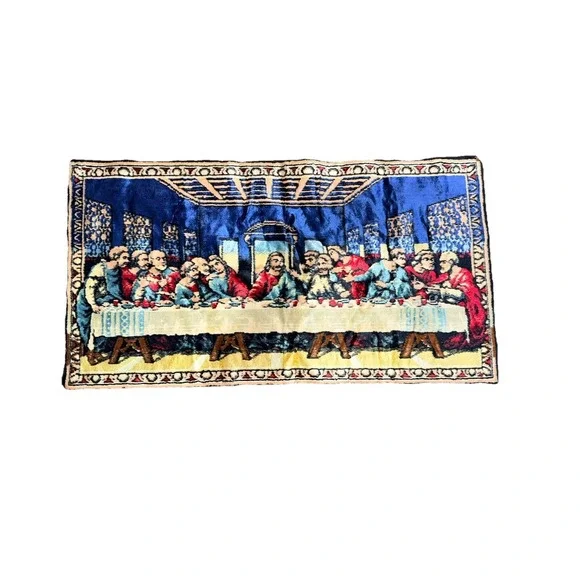 Vintage The Last Supper With Disciples Woven Tapestry‎ Wall Rug 38x19