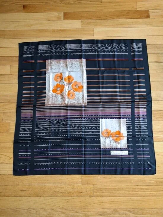 Dior vintage silk floral striped scarf large size EUC