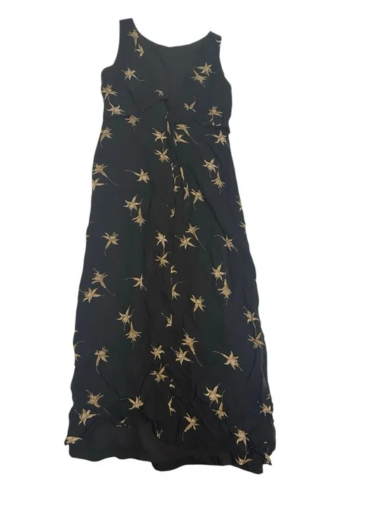Ann Taylor Black Maxi Swim Cover-Up with Gold Floral Motif