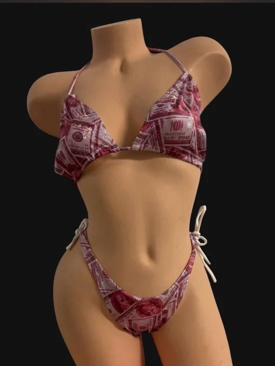 Womens exotic dancewear one size money print bikini