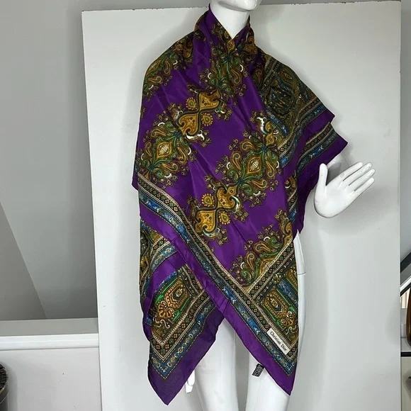 Christian Dior Rare Vintage 55” x 53” Extra Large Silk Shawl Wrap Scarf
