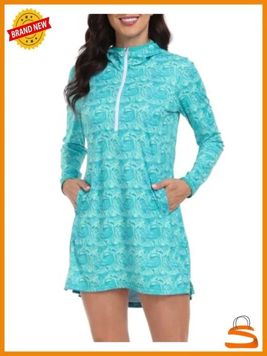 HDE Hooded Tunic Beach Coverup Long Sleeve UV Protection Swim Cover Up