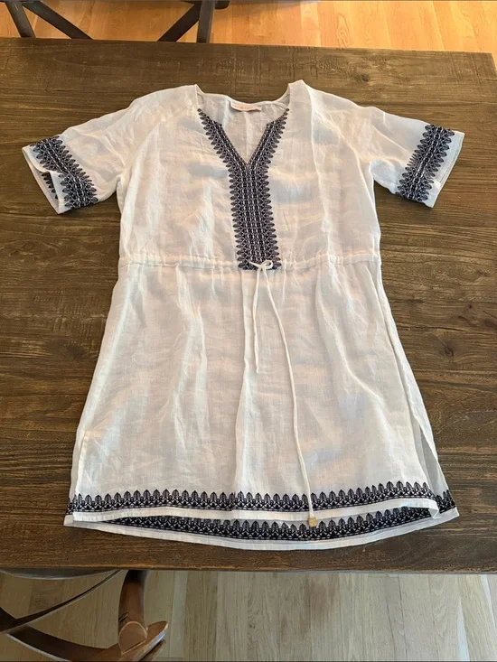 Tory Burch Tunic Dress with Navy Embroidered Trim