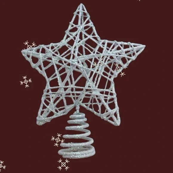 White Glitter‎ Star Mini Tree Topper Christmas Decor Metal Spiral