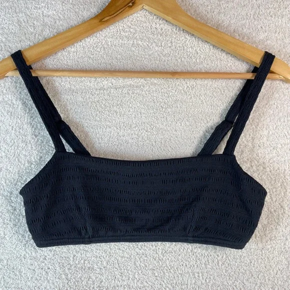 faherty bandeau bikini top crinkled black S eco-conscious quiet luxury swimwear