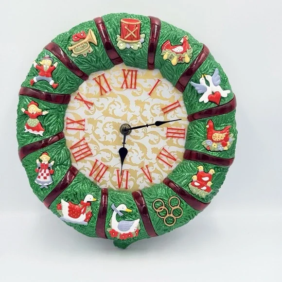 VTG 12 Days Christmas Holiday Wreath Decor Lights‎ Up Clock Needs Repair