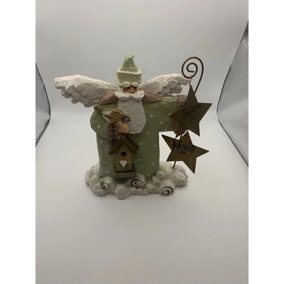 VTG Kurt S Adler Believe in Angels Resin Figurine Green Christmas Folk Art Decor
