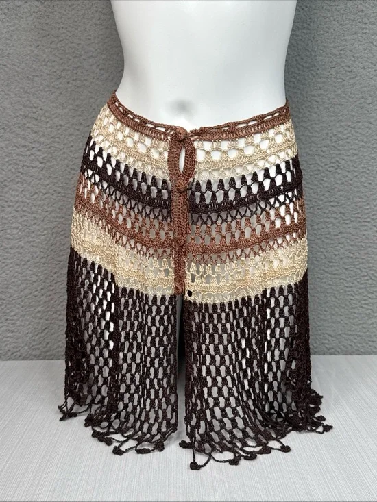 Cool Attitude Boho-Style Striped Crochet Mini Skirt/Swimsuit Cover Up OS /XS