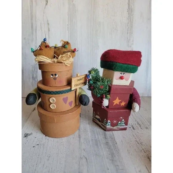 Unique Vintage Santa‎ Claus reindeer 3 compartment gift box set