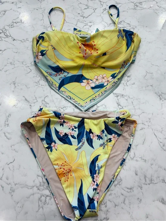 Farm Rio X Anthropologie Floral Print Bandana Bikini Top & High Leg Bottom Set S