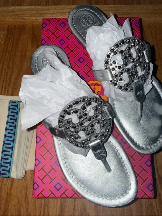 Tory Burch silver rhinestone Miller sandals