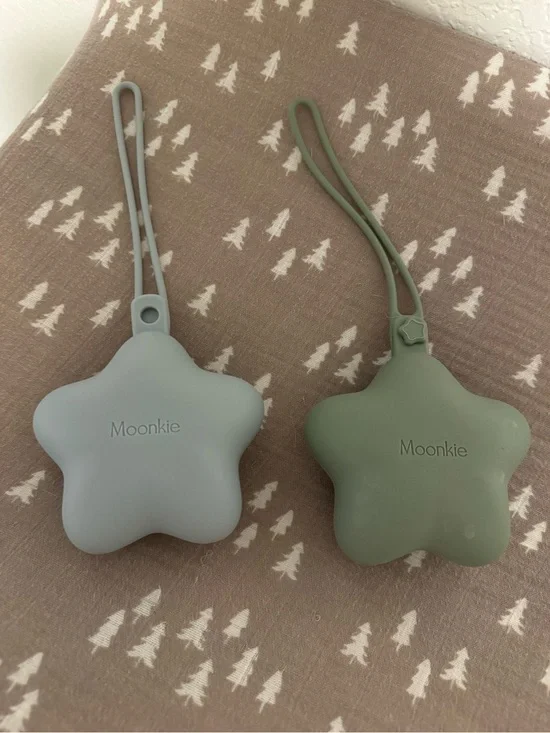Moonkie Silicone Pacifier Holders in Sage and Light Gray