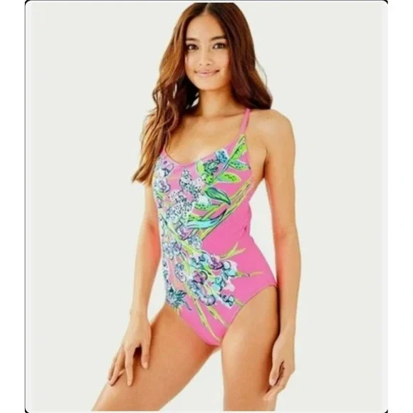 Lilly Pulitzer‎ Azalea One Piece Swimsuit Pink Tropics Sway this Way Sz 12 NWOT