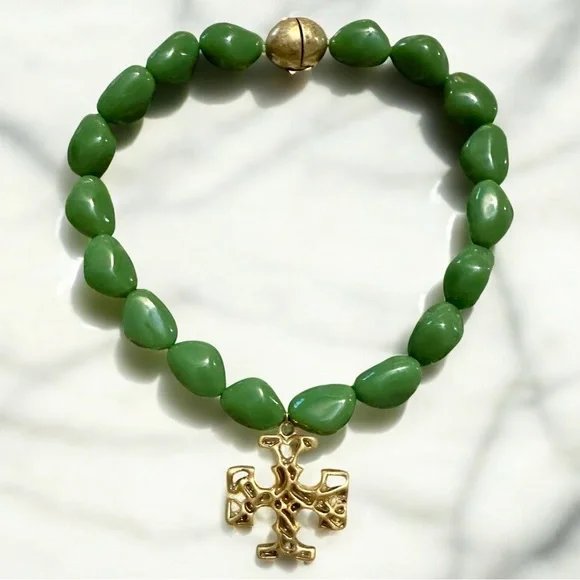 New Auth. Tory Burch Roxanne Statement Necklace; Green w/ Gold Pendant with Tag