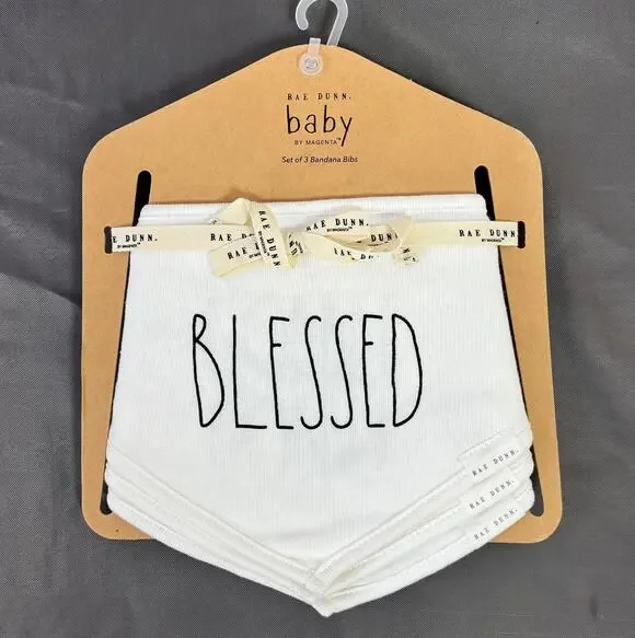 Rae Dunn Baby Bibs Thanksgiving Set of 3 Blessed Gobble Gobble Thankful NEW