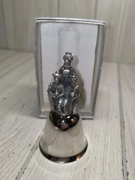 VTG 1980 Danbury Mint Silver Christmas Bell Three Wise Men Holiday Nativity