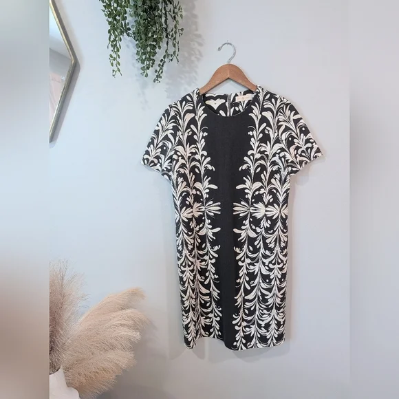 Tory Burch Black and Cream Floral Pattern Shift Dress Size M